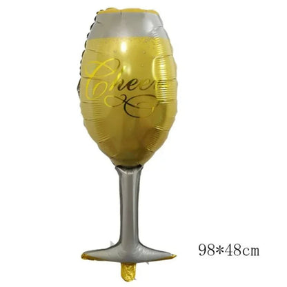 Adult Birthday Arrangement Champagne Bottle Wine Glass Shape Aluminum Film Balloon Wedding Party New Year Decoration Photo Props Good Vibrations