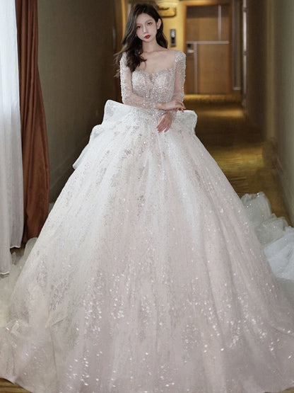 Classy Long Sleeves Arms Hiding Retro Small Light Wedding Dress