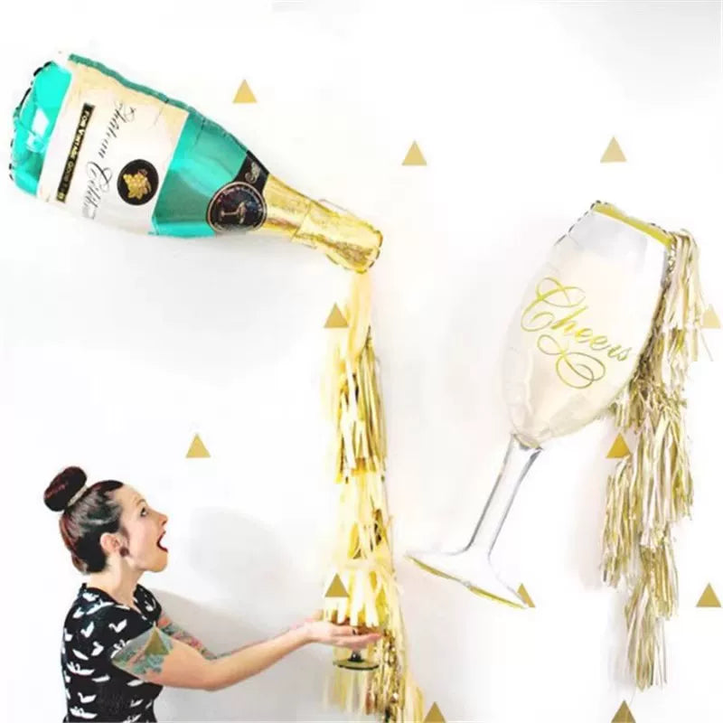 Adult Birthday Arrangement Champagne Bottle Wine Glass Shape Aluminum Film Balloon Wedding Party New Year Decoration Photo Props Good Vibrations