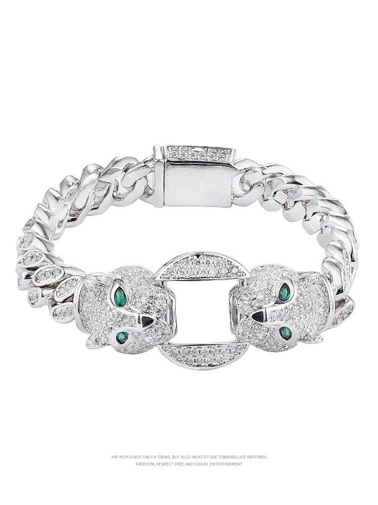 Accessible Luxury Double-Headed Leopard Titanium Steel Hip Hop Style Men's Bracelet Good Vibrations