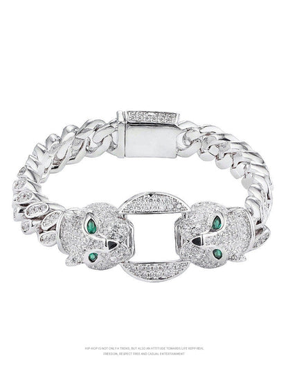 Accessible Luxury Double-Headed Leopard Titanium Steel Hip Hop Style Men's Bracelet Good Vibrations
