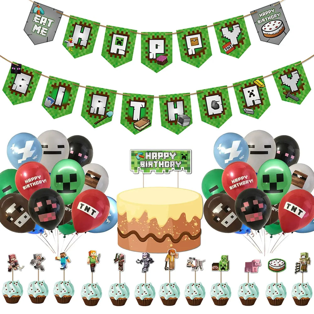 New Arrival My World Doll Building Blocks Theme Boy Birthday Scene Balloon Layout Party Cake Decoration Stickers Good Vibrations