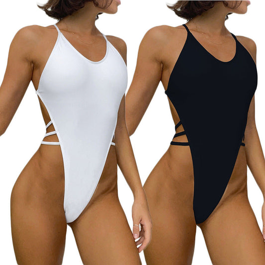 2025 Summer Foreign Trade Sexy Solid Color Jumpsuit Exposed Tight Backless Swimwear Beach Wear Amazon Hot Sale Spot Good Vibrations