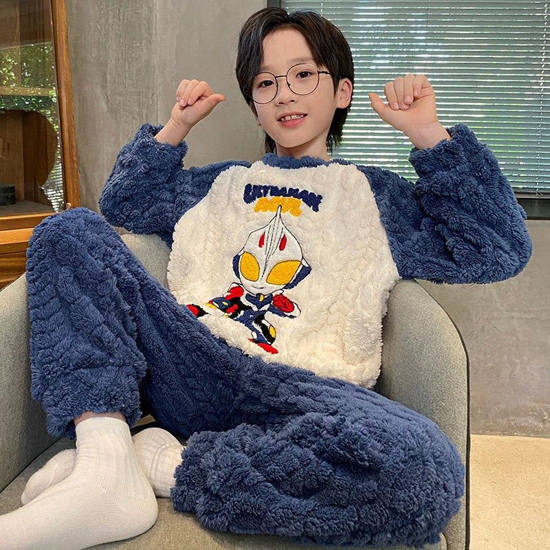 Cute Fall and Winter Fleece-lined Boy Teen Cartoon Pajamas Good Vibrations