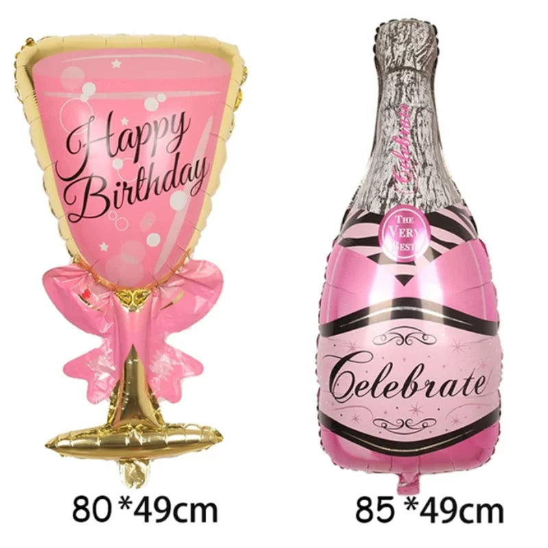 Adult Birthday Arrangement Champagne Bottle Wine Glass Shape Aluminum Film Balloon Wedding Party New Year Decoration Photo Props Good Vibrations