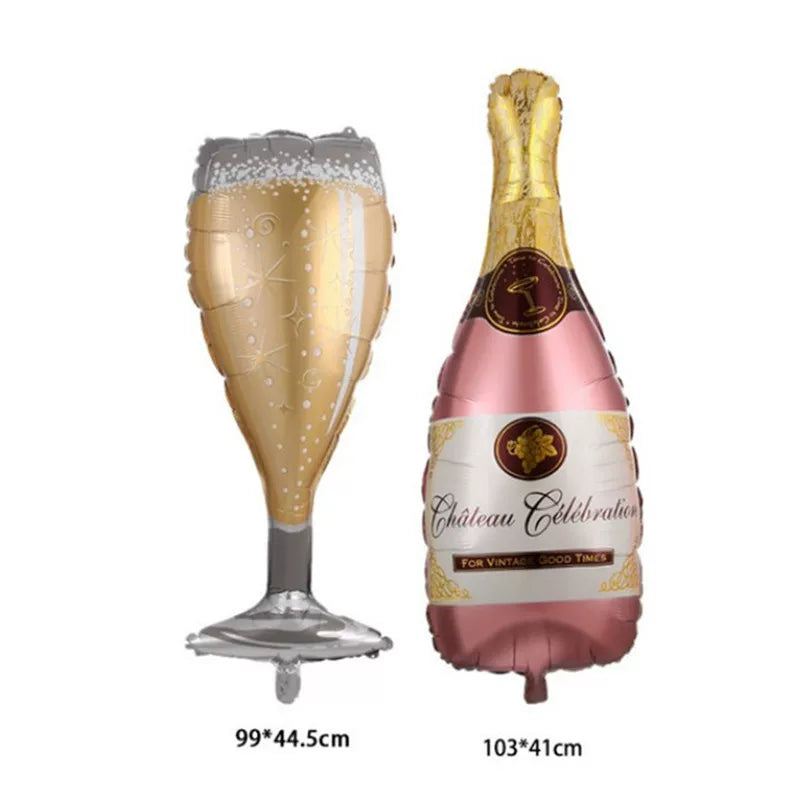 Adult Birthday Arrangement Champagne Bottle Wine Glass Shape Aluminum Film Balloon Wedding Party New Year Decoration Photo Props Good Vibrations