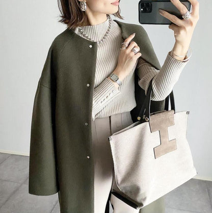 2026 Autumn/Winter New Style Lotte Ins Hot-Selling Loose Slimming Casual Simple Straight-Leg Coat Solid Color Overcoat for Women Good Vibrations