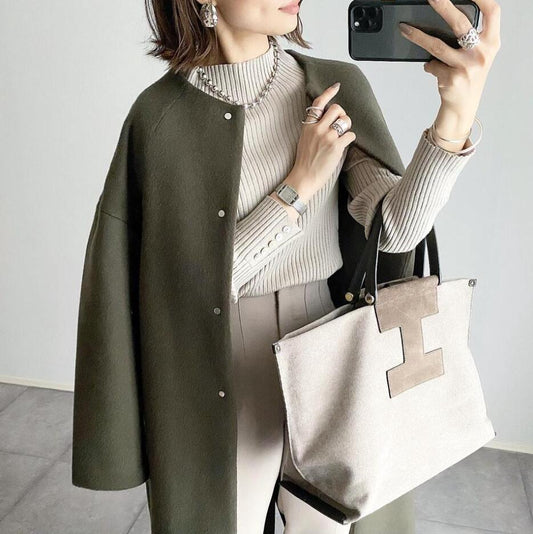 2026 Autumn/Winter New Style Lotte Ins Hot-Selling Loose Slimming Casual Simple Straight-Leg Coat Solid Color Overcoat for Women Good Vibrations