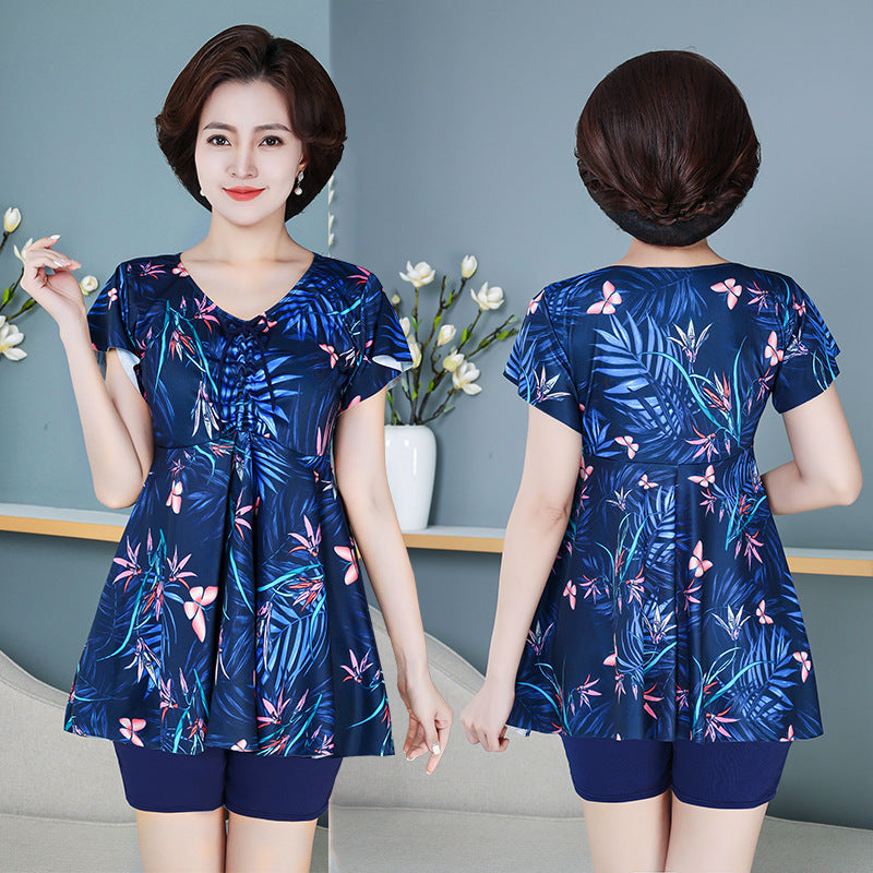 Fifth pants mother plus size swimsuit hot spring split fat mm200 kg belly covering slimming middle-aged and elderly swimming suit skirt Good Vibrations