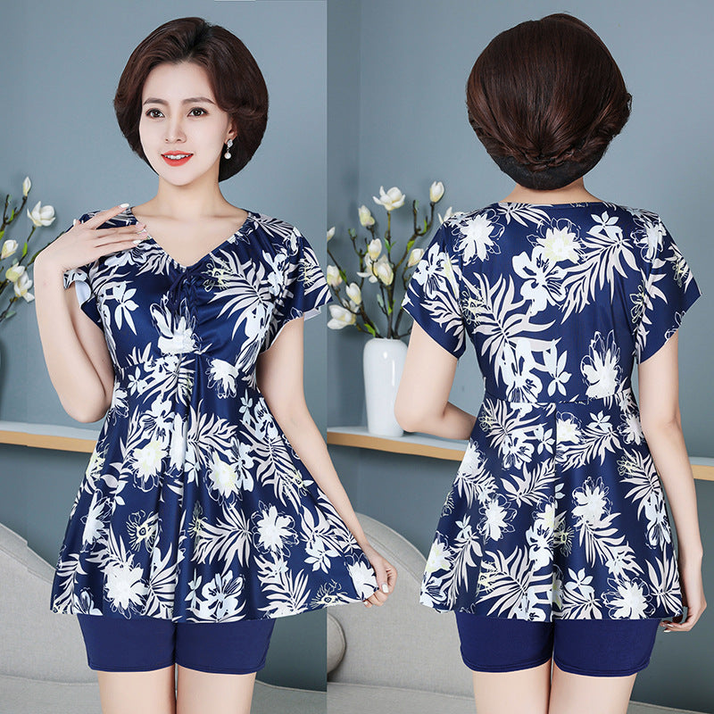 Fifth pants mother plus size swimsuit hot spring split fat mm200 kg belly covering slimming middle-aged and elderly swimming suit skirt Good Vibrations