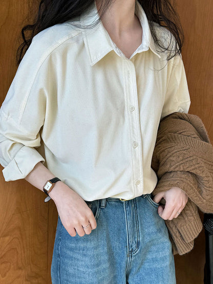 Lushi Japanese-Style Minimalist Thickened Brushed Corduroy Shirt for Women 2025 Autumn Inner Layering Base Shirt 3378 Good Vibrations