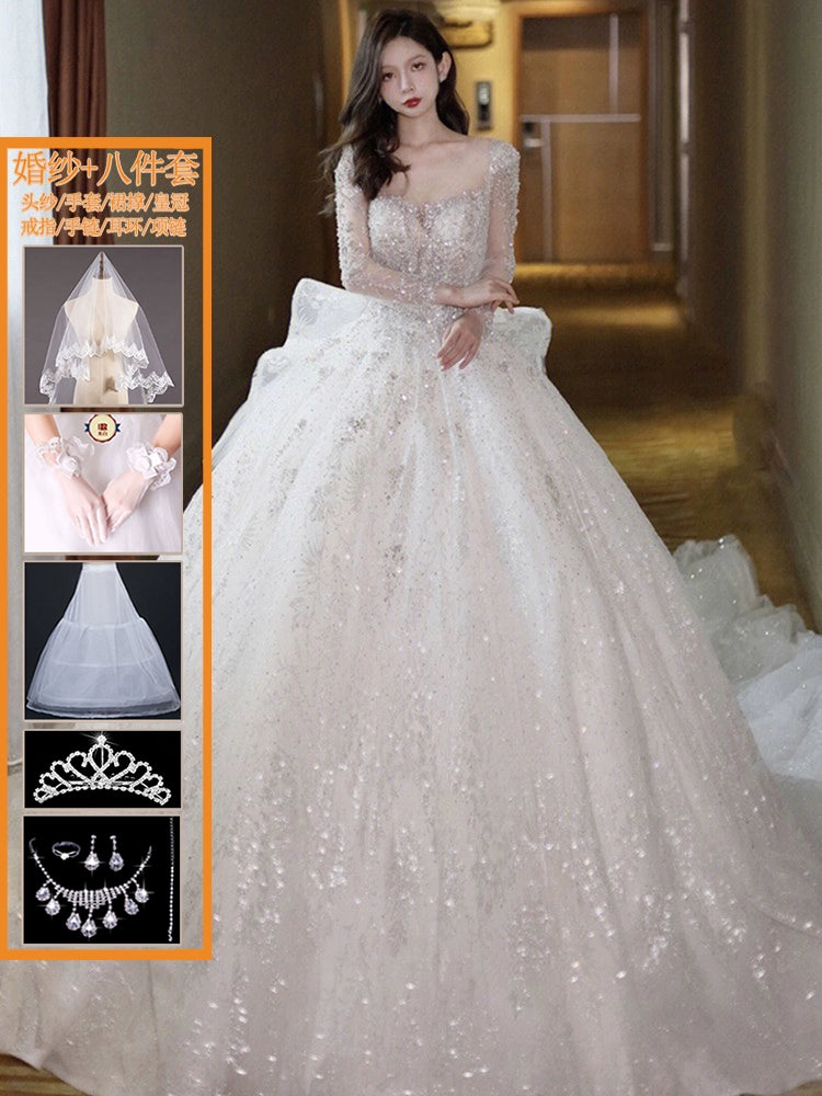 Classy Long Sleeves Arms Hiding Retro Small Light Wedding Dress
