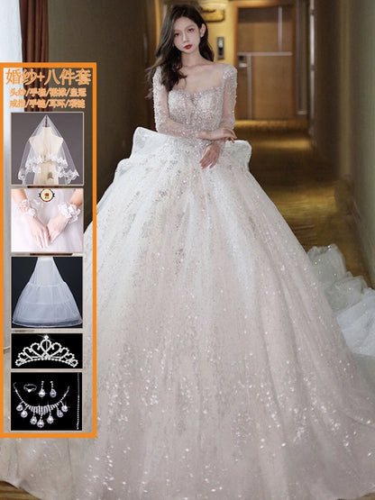 Classy Long Sleeves Arms Hiding Retro Small Light Wedding Dress