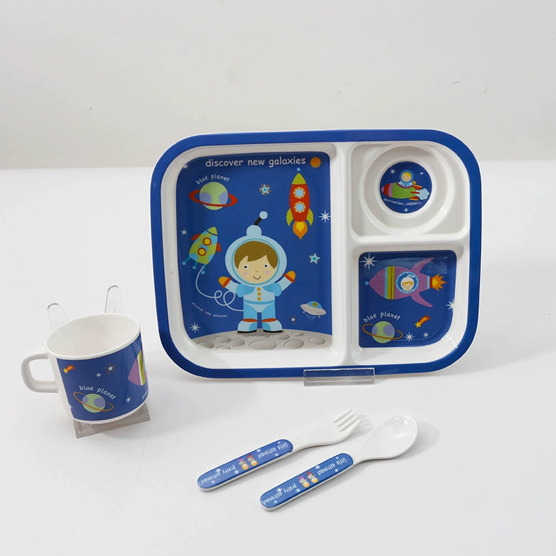 TP Food Grade Children's Dinner Plate Baby Cartoon Cute Eating Bowl Household Complementary Food Compartment Tray Children's Tableware Set Good Vibrations