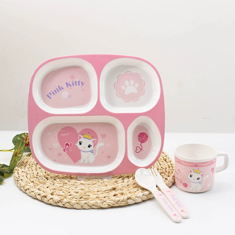 TP Food Grade Children's Dinner Plate Baby Cartoon Cute Eating Bowl Household Complementary Food Compartment Tray Children's Tableware Set Good Vibrations