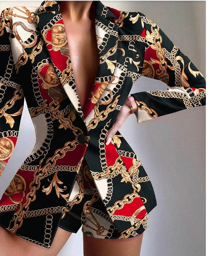 Women's Lapel Long Sleeve Slim Fit One Button Suit Shorts Good Vibrations
