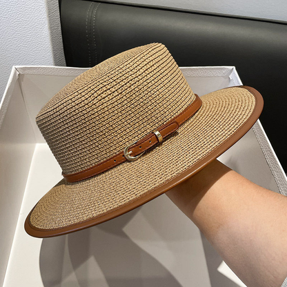 2025 Summer Hot-Selling French Straw Hat Flat Top Women's Vintage Zebra Outdoor Vacation Sun Protection Hat Good Vibrations