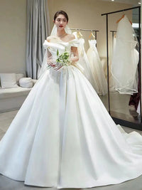 off-Shoulder Long Trailing Maternity Satin Main Wedding Dress Good Vibrations