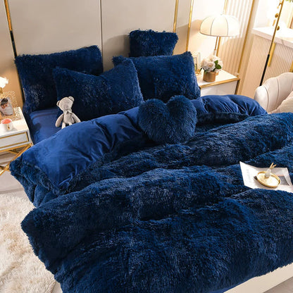 White Wave Fox Colorful Plush Mink Fur Four-Piece Coral Velvet Winter Flannel Duvet Cover Double-Sided Velvet Bed Sheet Fitted Sheet Good Vibrations