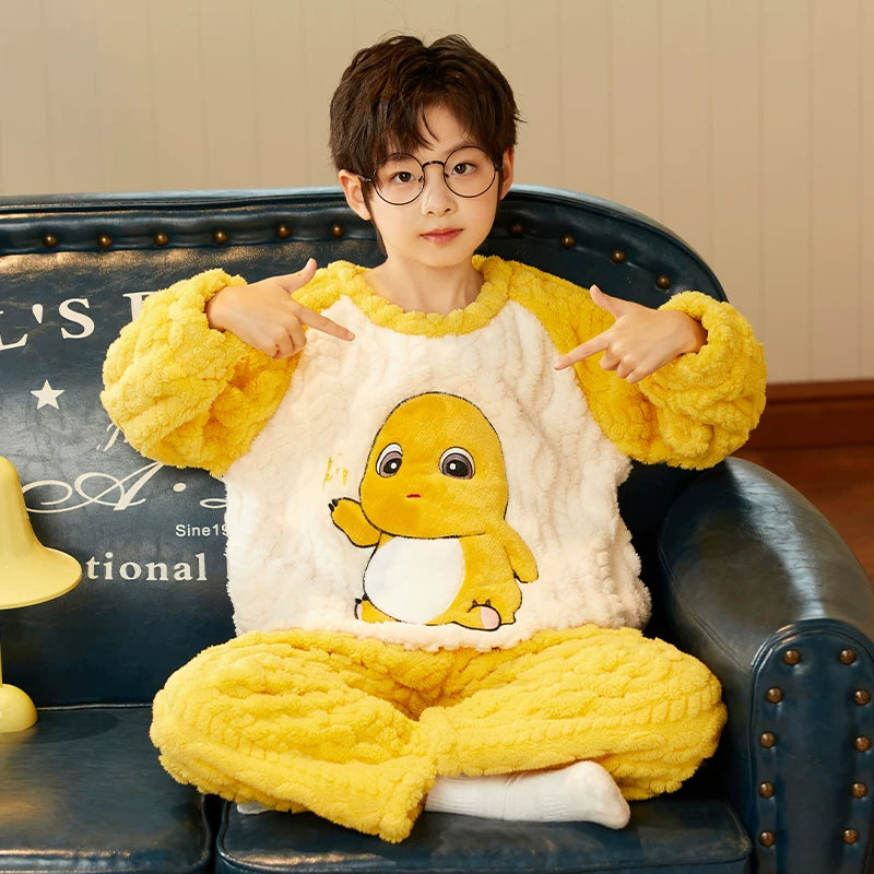 Cute Fall and Winter Fleece-lined Boy Teen Cartoon Pajamas Good Vibrations