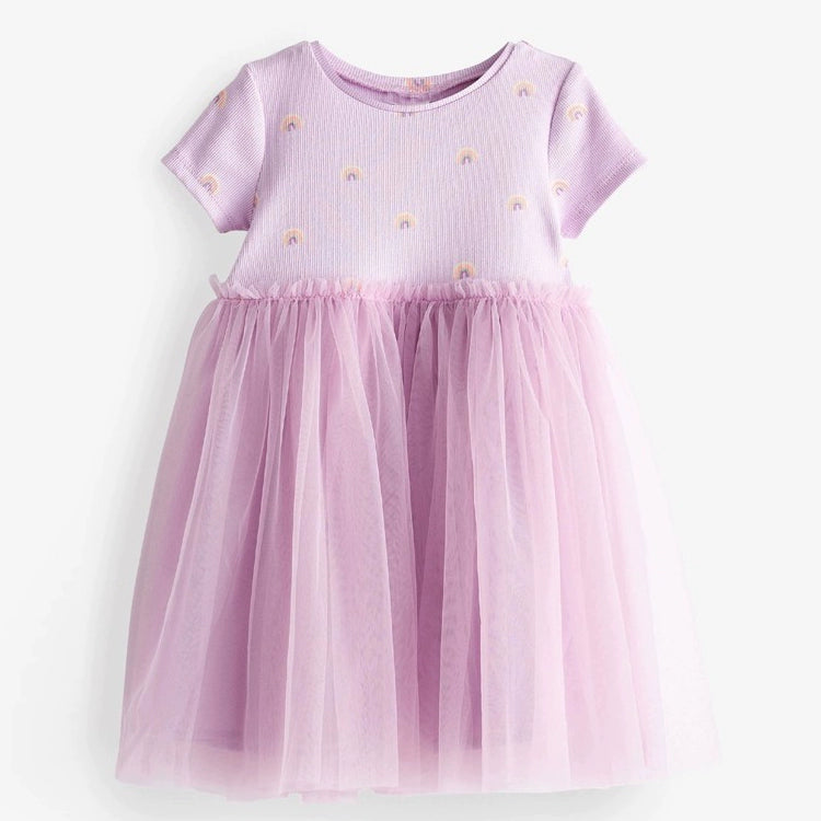 Girl Short Sleeve Pure Cotton T-shirt Purple Fashionable Dress Good Vibrations