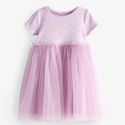 Girl Short Sleeve Pure Cotton T-shirt Purple Fashionable Dress Good Vibrations