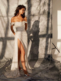 off-Shoulder Lady Classy Niche Style Super Shiny Evening Dress Good Vibrations