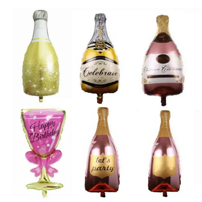 Adult Birthday Arrangement Champagne Bottle Wine Glass Shape Aluminum Film Balloon Wedding Party New Year Decoration Photo Props Good Vibrations