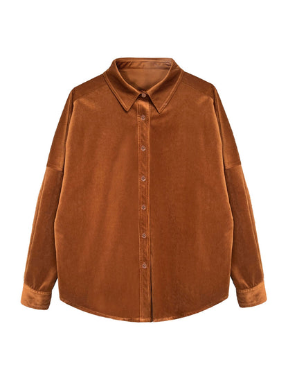 Lushi Japanese-Style Minimalist Thickened Brushed Corduroy Shirt for Women 2025 Autumn Inner Layering Base Shirt 3378 Good Vibrations