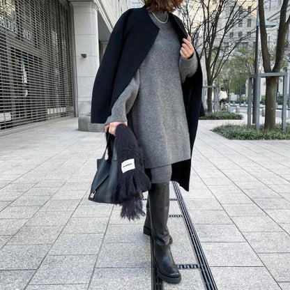 2026 Autumn/Winter New Style Lotte Ins Hot-Selling Loose Slimming Casual Simple Straight-Leg Coat Solid Color Overcoat for Women Good Vibrations