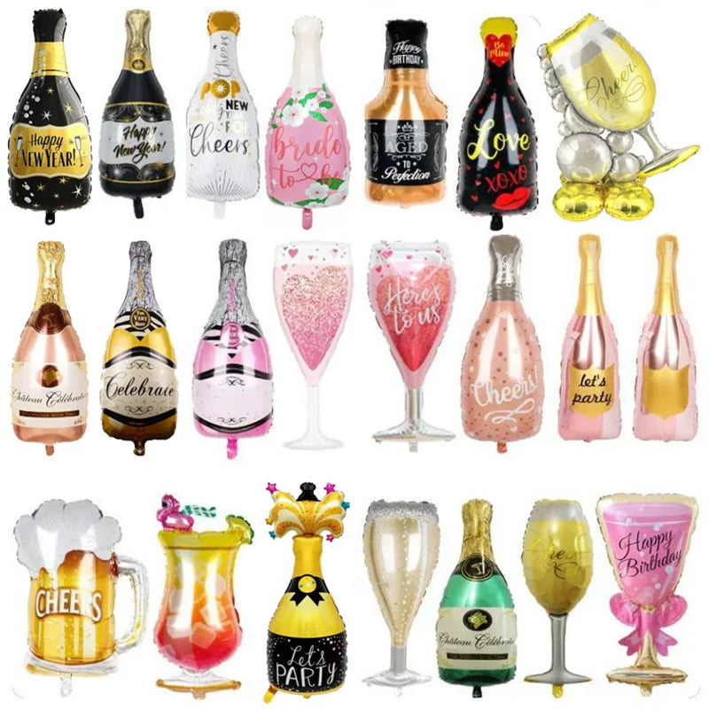 Adult Birthday Arrangement Champagne Bottle Wine Glass Shape Aluminum Film Balloon Wedding Party New Year Decoration Photo Props Good Vibrations