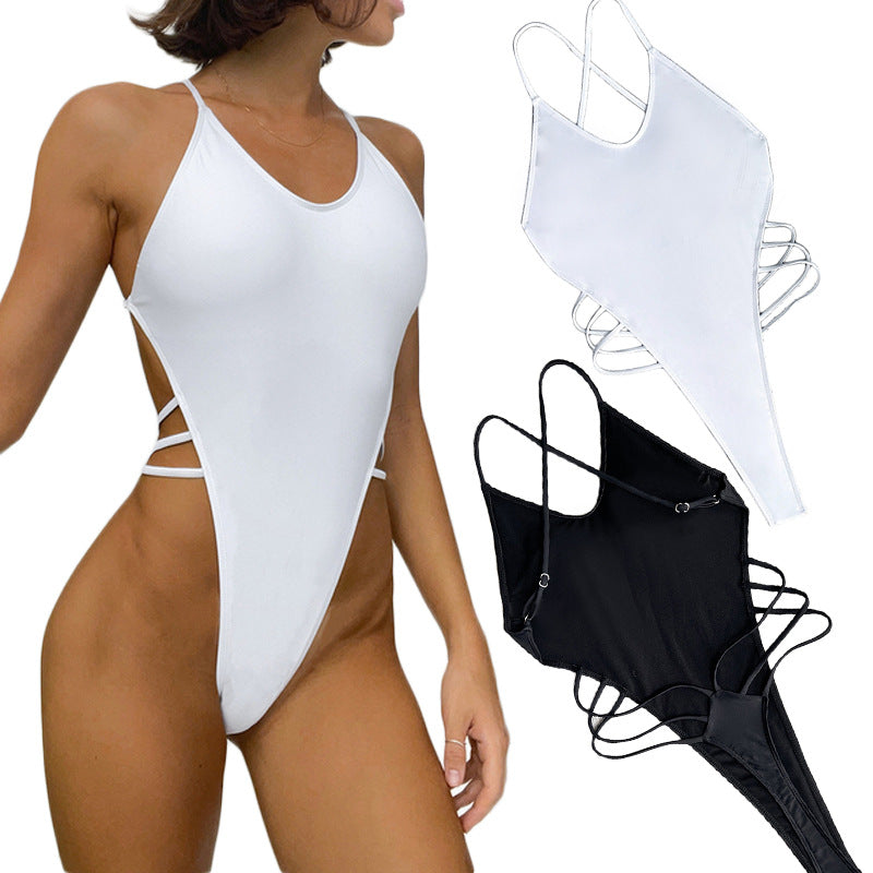 2025 Summer Foreign Trade Sexy Solid Color Jumpsuit Exposed Tight Backless Swimwear Beach Wear Amazon Hot Sale Spot Good Vibrations
