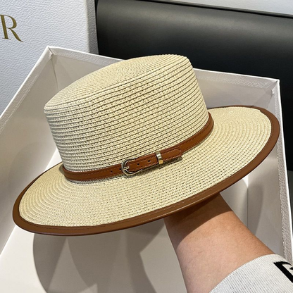 2025 Summer Hot-Selling French Straw Hat Flat Top Women's Vintage Zebra Outdoor Vacation Sun Protection Hat Good Vibrations