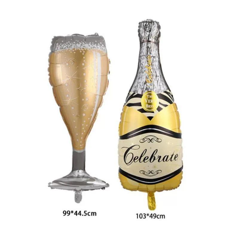 Adult Birthday Arrangement Champagne Bottle Wine Glass Shape Aluminum Film Balloon Wedding Party New Year Decoration Photo Props Good Vibrations