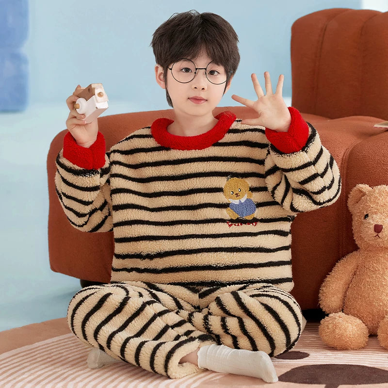 Cute Fall and Winter Fleece-lined Boy Teen Cartoon Pajamas Good Vibrations