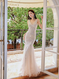 Fairy Lady Super Fairy Mori Style Evening Gown Women's New Arrival Banquet Temperament Elegance Annual Meeting Long Style Fishtail Sequins Sexy Gown Good Vibrations