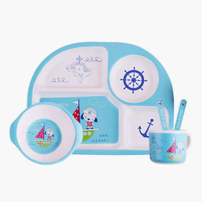 Bamboo Fiber Kids Tableware Kids Set Cartoon Grid Plate Baby Rice Bowl Drop-Resistant Spork Chopsticks Complementary Food Good Vibrations