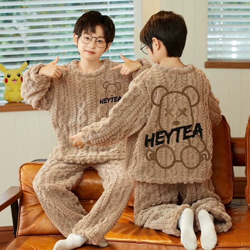 Cute Fall and Winter Fleece-lined Boy Teen Cartoon Pajamas Good Vibrations
