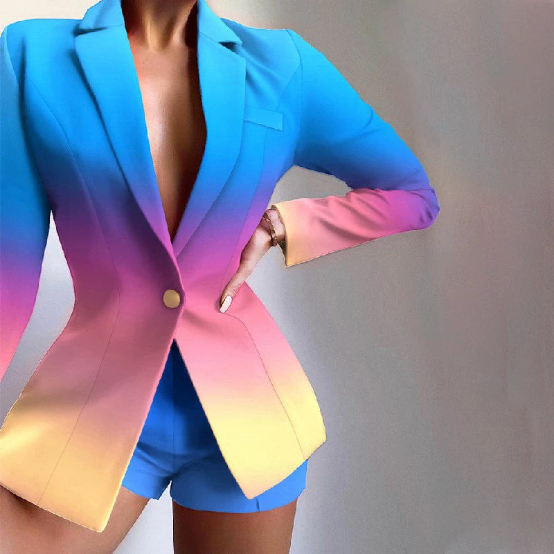 Women's Lapel Long Sleeve Slim Fit One Button Suit Shorts Good Vibrations
