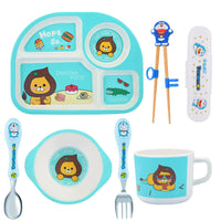 Bamboo Fiber Kids Tableware Kids Set Cartoon Grid Plate Baby Rice Bowl Drop-Resistant Spork Chopsticks Complementary Food Good Vibrations