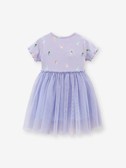 Girl Short Sleeve Pure Cotton T-shirt Purple Fashionable Dress Good Vibrations