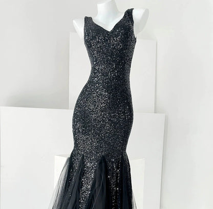 Fairy Lady Super Fairy Mori Style Evening Gown Women's New Arrival Banquet Temperament Elegance Annual Meeting Long Style Fishtail Sequins Sexy Gown Good Vibrations