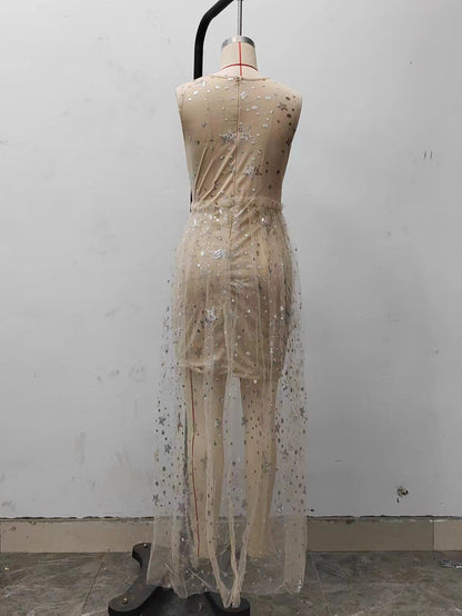 Wedding Party Dress Female Evening Elegant Sexy Deep V Neck Strap Sleeveless Sequined Long Maxi Dresses for Women 2024 Good Vibrations