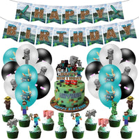 New Arrival My World Doll Building Blocks Theme Boy Birthday Scene Balloon Layout Party Cake Decoration Stickers Good Vibrations