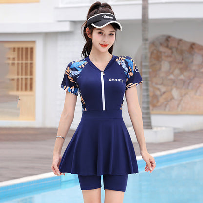 Women's Swimsuit Conservative Split Large Size One-Piece Hot Style High-End Slimming Look Belly-Covering Swimming Pool Professional Hot Spring Swimsuit Good Vibrations