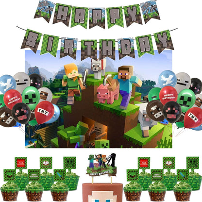New Arrival My World Doll Building Blocks Theme Boy Birthday Scene Balloon Layout Party Cake Decoration Stickers Good Vibrations