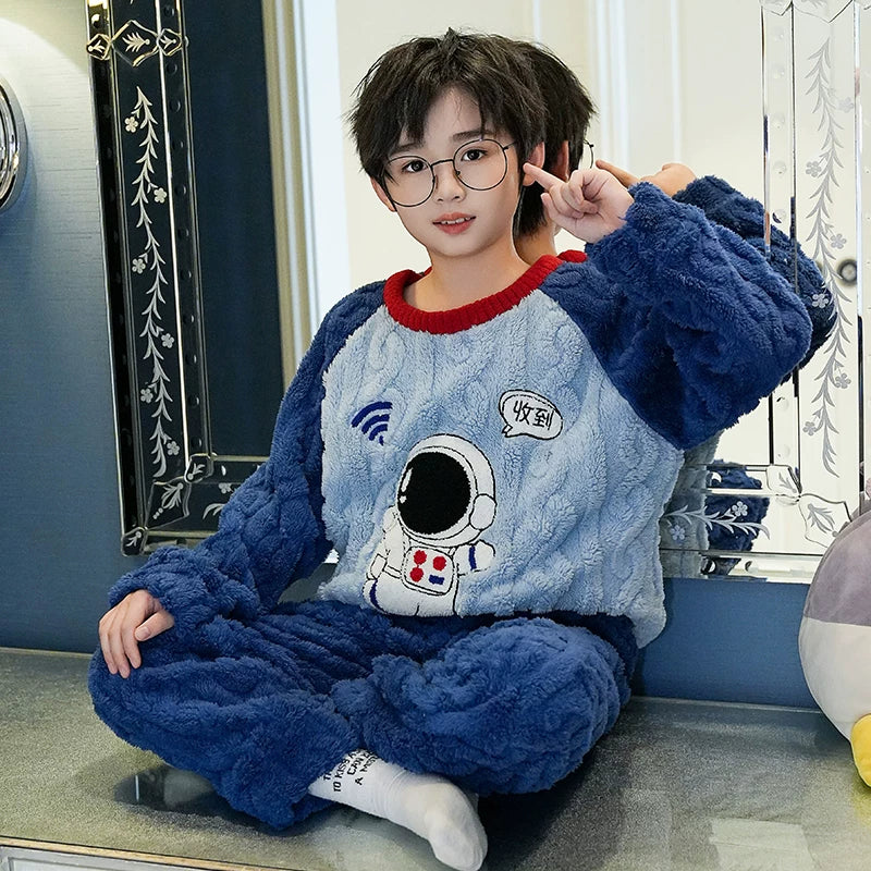 Cute Fall and Winter Fleece-lined Boy Teen Cartoon Pajamas Good Vibrations