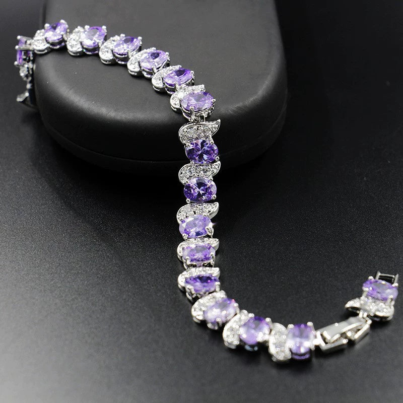 Light Luxury Zircon Bracelet Classic Hand Jewelry Chicken Leg Curved Moon Color Jewelry Gem Seven Color European and American Bracelet Women Good Vibrations