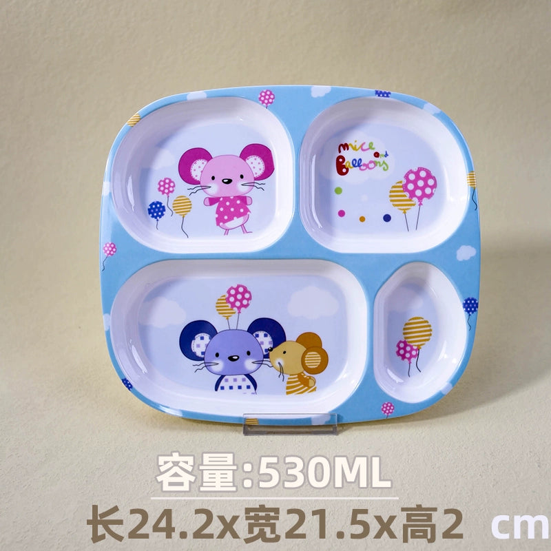 TP Food Grade Children's Dinner Plate Baby Cartoon Cute Eating Bowl Household Complementary Food Compartment Tray Children's Tableware Set Good Vibrations