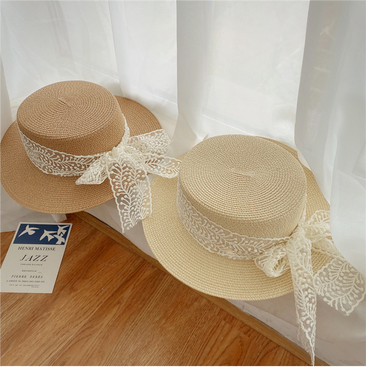 2025 Summer Hot-Selling French Straw Hat Flat Top Women's Vintage Zebra Outdoor Vacation Sun Protection Hat Good Vibrations